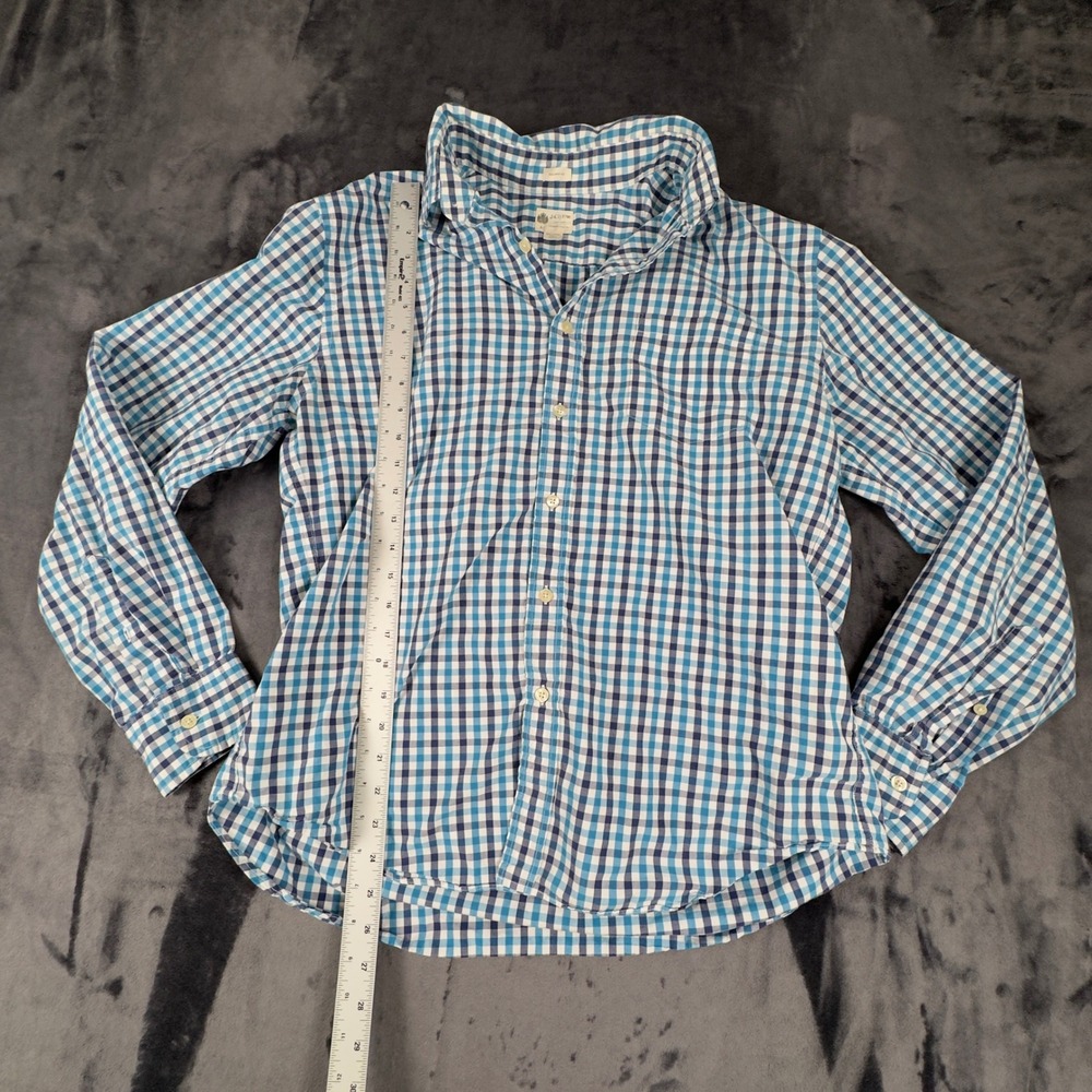J.Crew Button Down Shirt Mens L Blue Gingham Tailored Fit Cotton Washed Casual